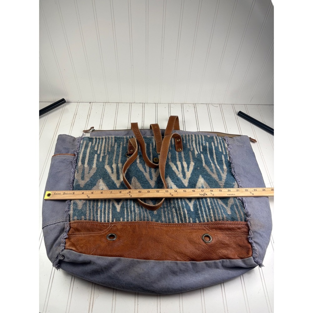 Myra Bag Beholden Blue Canvas Leather Oversized Boho Weekender Travel Bag - Picture 4 of 9